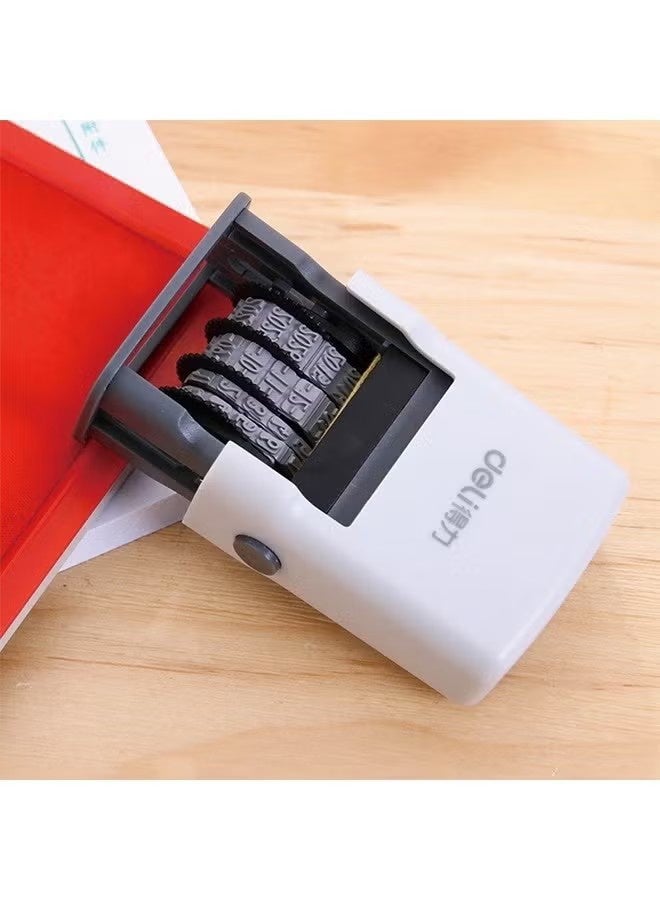 ديلي طابع تاريخ قابل للتعديل Deli 79951 مع حبر تلقائي - طابع السنة والشهر واليوم والوقت، يشمل جهازًا واحدًا وزجاجة حبر بسعة 10 مل (حبر سريع الجفاف للأوراق) - Image 5